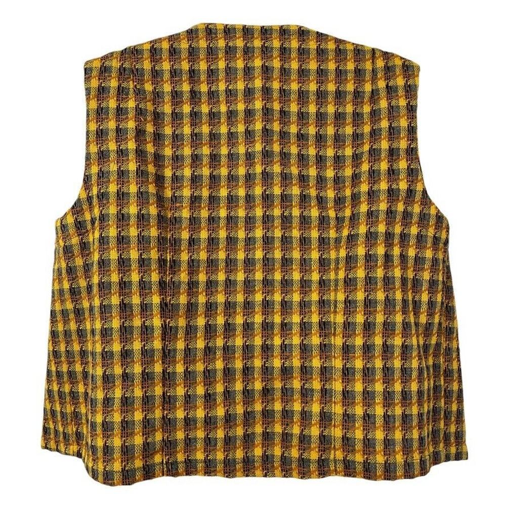 Womens Yellow Gray Tweed Plaid Open Style Vest Vintage Sleeveless Jacket sz M - Picture 16 of 16